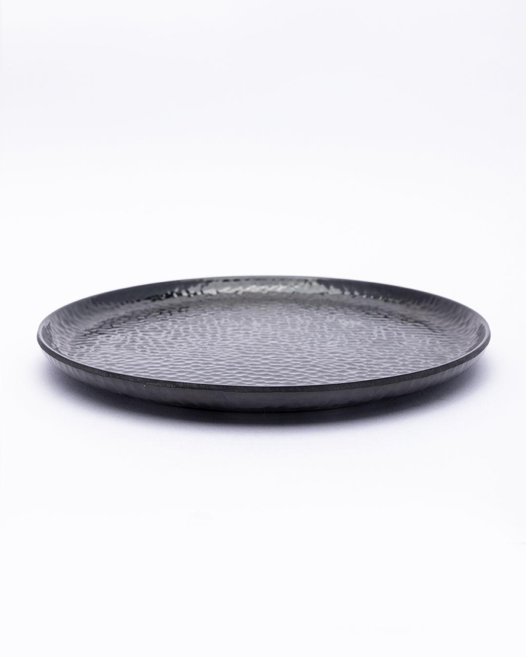 Round Quarter Plates, Half Plates, Dinner Set, Hammered Melamine, Black, Pack of 6 - MARKET 99