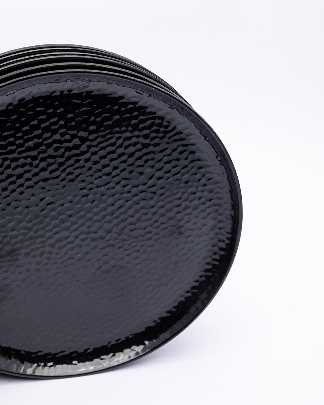 Round Quarter Plates, Half Plates, Dinner Set, Hammered Melamine, Black, Pack of 6 - MARKET 99