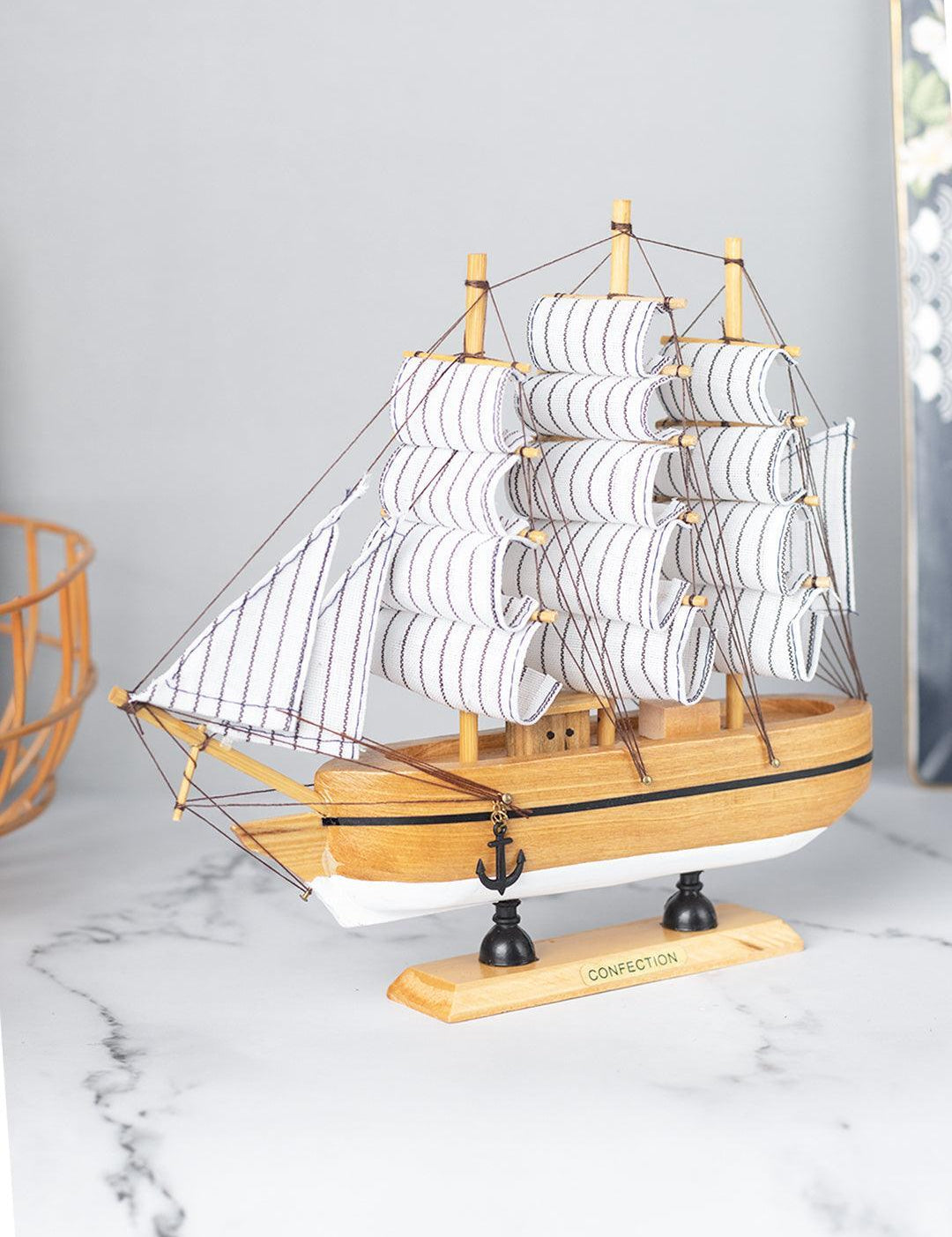 Sailing Boat Decorative Showpiece - Brown - MARKET 99