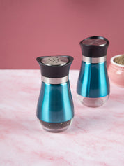 Salt & Pepper Set, Blue, Stainless Steel, Glass, Set of 2, 120 mL - MARKET 99