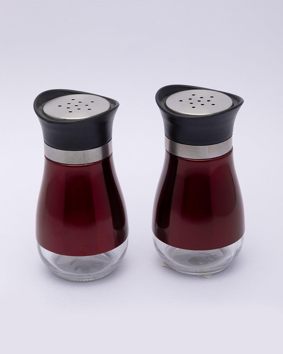 Salt & Pepper Set, Red, Stainless Steel, Glass, Set of 2, 120 mL - MARKET 99