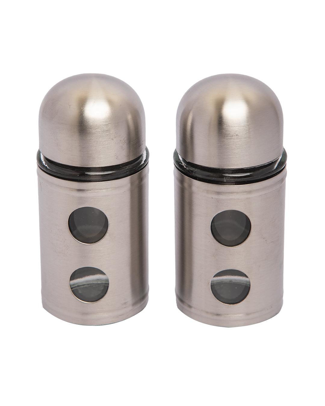 Salt & Pepper Set, Silver, Glass & Stainless Steel, Set of 2, 100 mL - MARKET 99