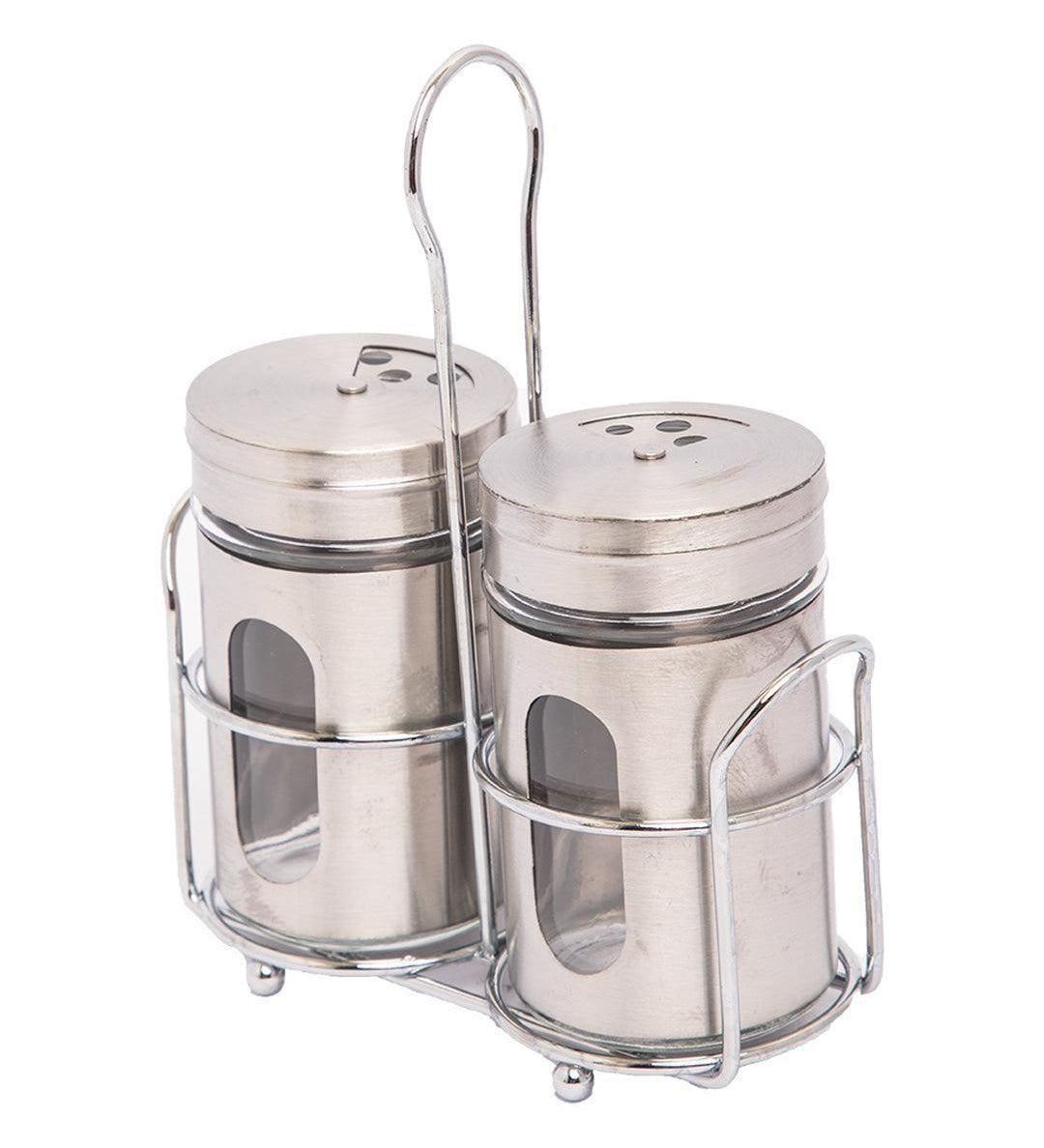 Salt & Pepper Set, Silver, Glass & Stainless Steel, Set of 2, 100 mL - MARKET 99