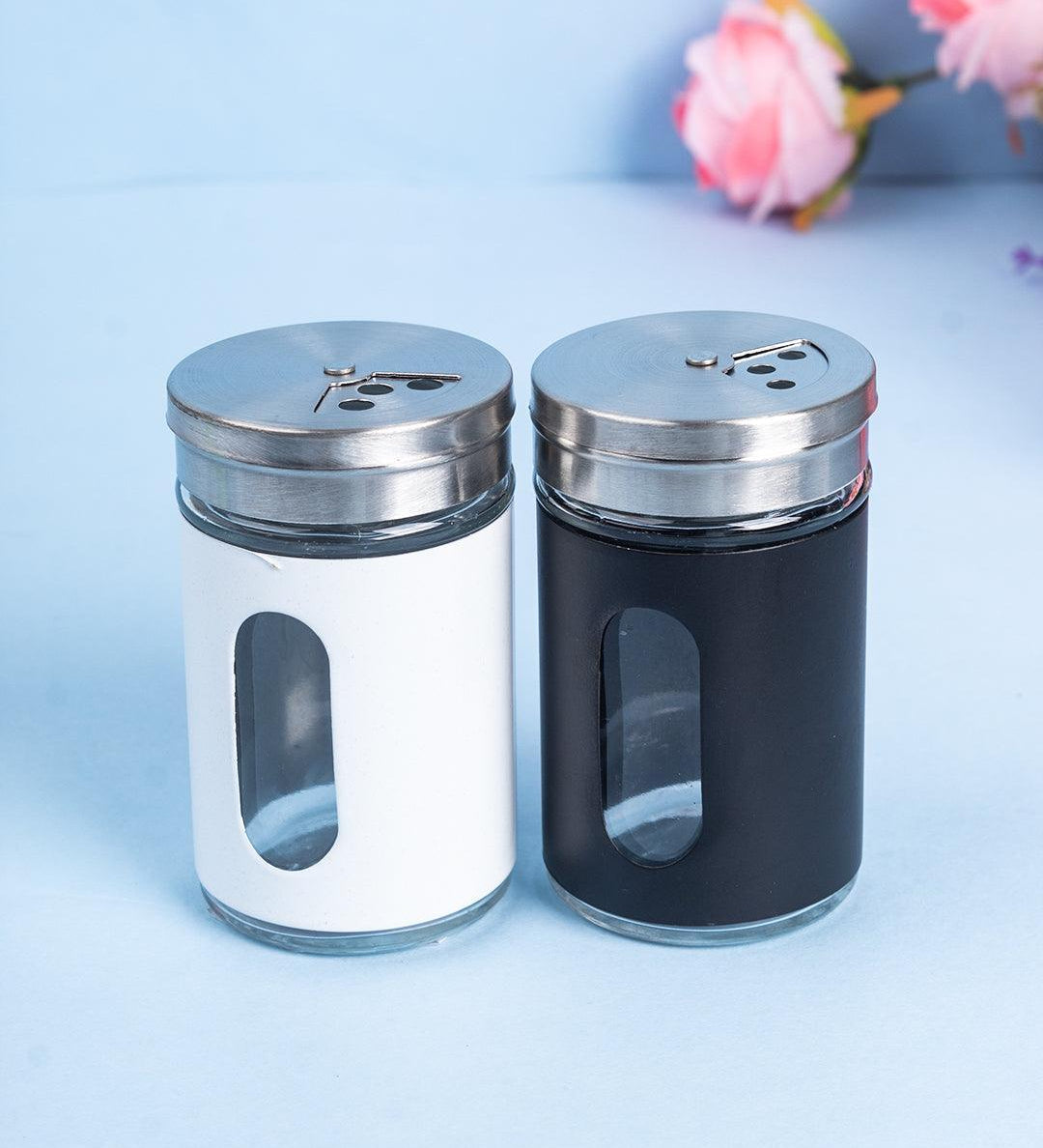 Salt & Pepper Shaker, Black & White, Stainless Steel & Glass, Set of 2 - MARKET 99