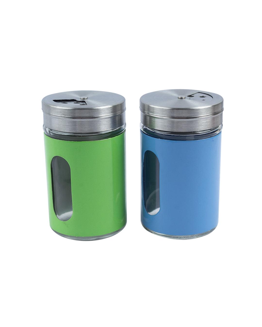 Salt & Pepper Shaker, Green & Blue, Stainless Steel, Set of 2 - MARKET 99