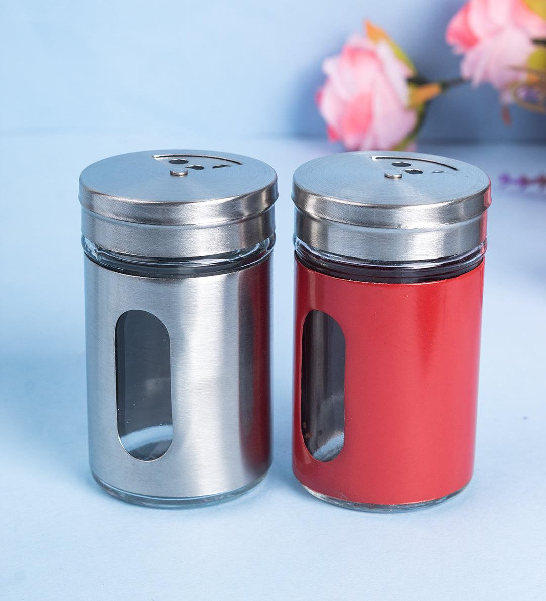Salt & Pepper Shaker, Red & Silver, Stainless Steel, Set of 2 - MARKET 99