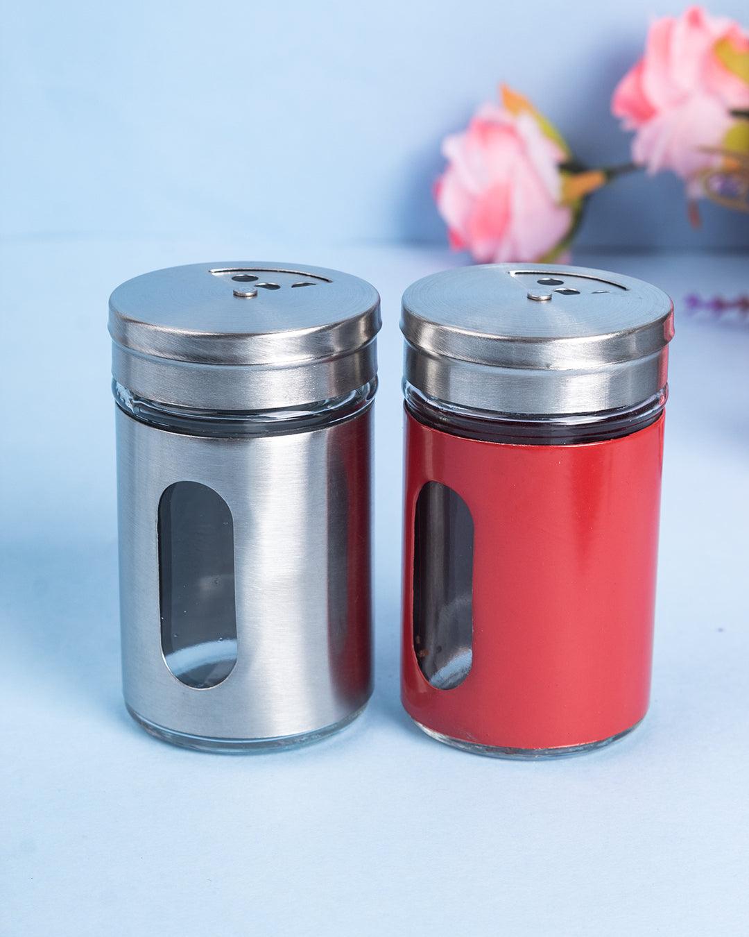 Salt & Pepper Shaker, Red & Silver, Stainless Steel, Set of 2 - MARKET 99