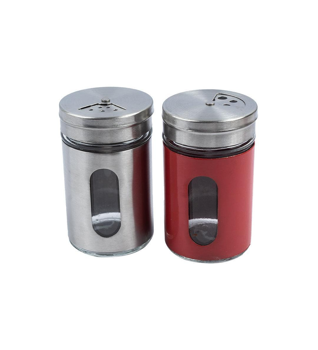 Salt & Pepper Shaker, Red & Silver, Stainless Steel, Set of 2 - MARKET 99