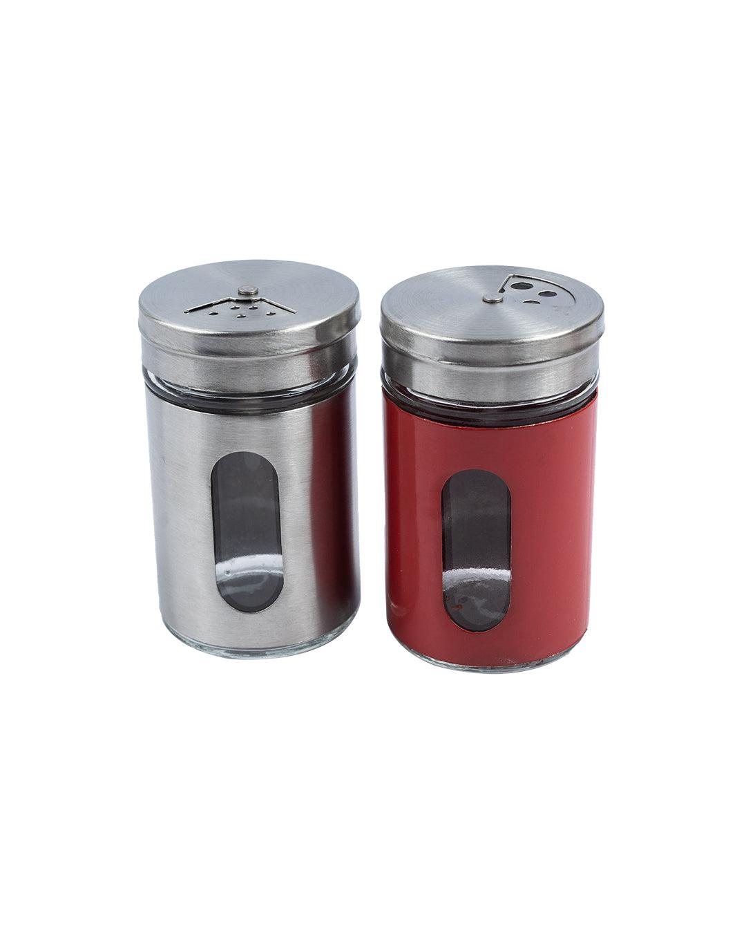 Salt & Pepper Shaker, Red & Silver, Stainless Steel, Set of 2 - MARKET 99