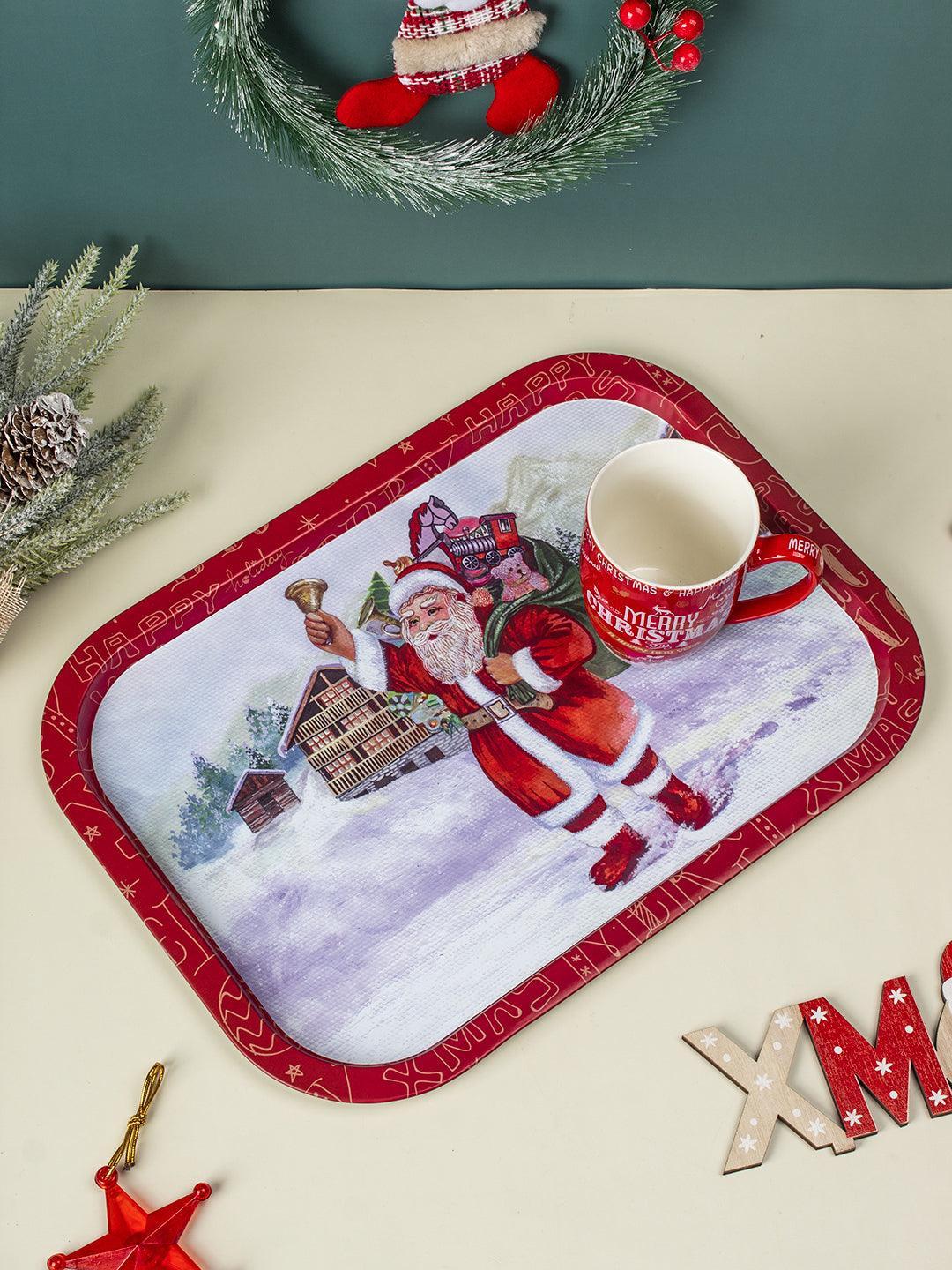 Santa Claus With Gifts & Bell Print - Metal Christmas Tray - MARKET 99