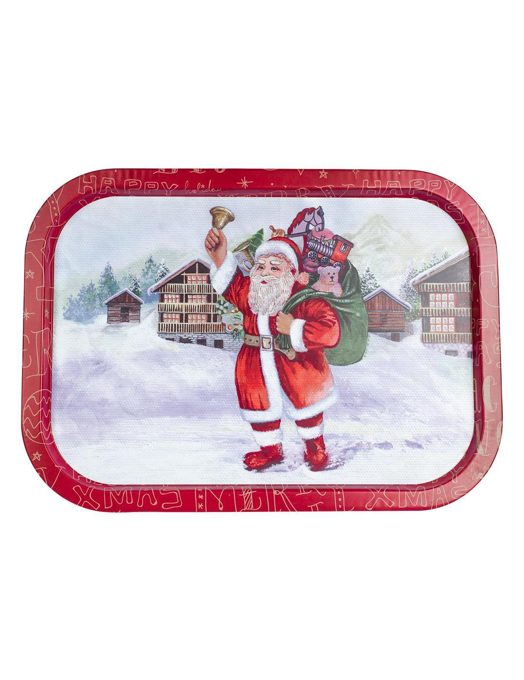 Santa Claus With Gifts & Bell Print - Metal Christmas Tray - MARKET 99