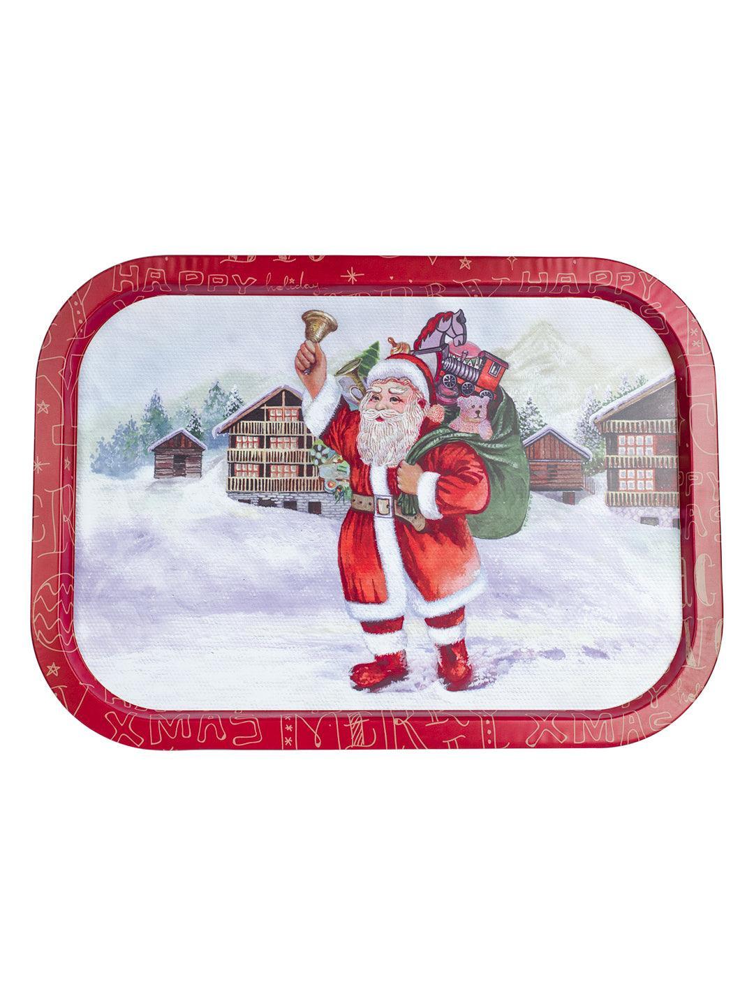 Santa Claus With Gifts & Bell Print - Metal Christmas Tray - MARKET 99