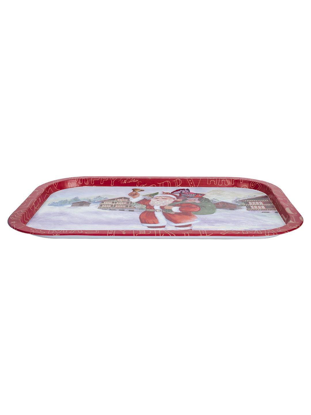 Santa Claus With Gifts & Bell Print - Metal Christmas Tray - MARKET 99