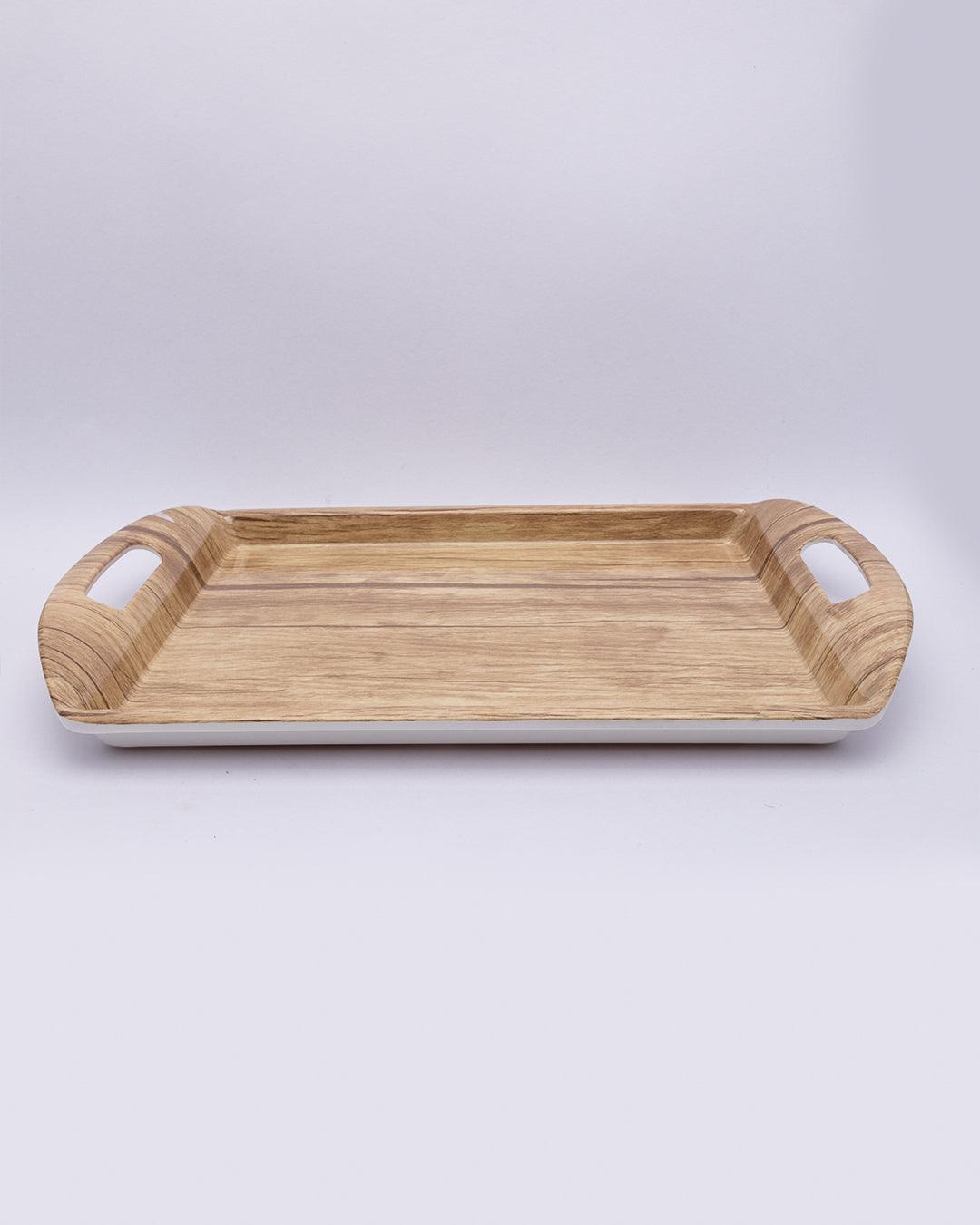 Serving Tray Set, with Wooden Finish, (Small, Medium, & Large), Brown Colour, Melamine, Set of 3 - MARKET 99