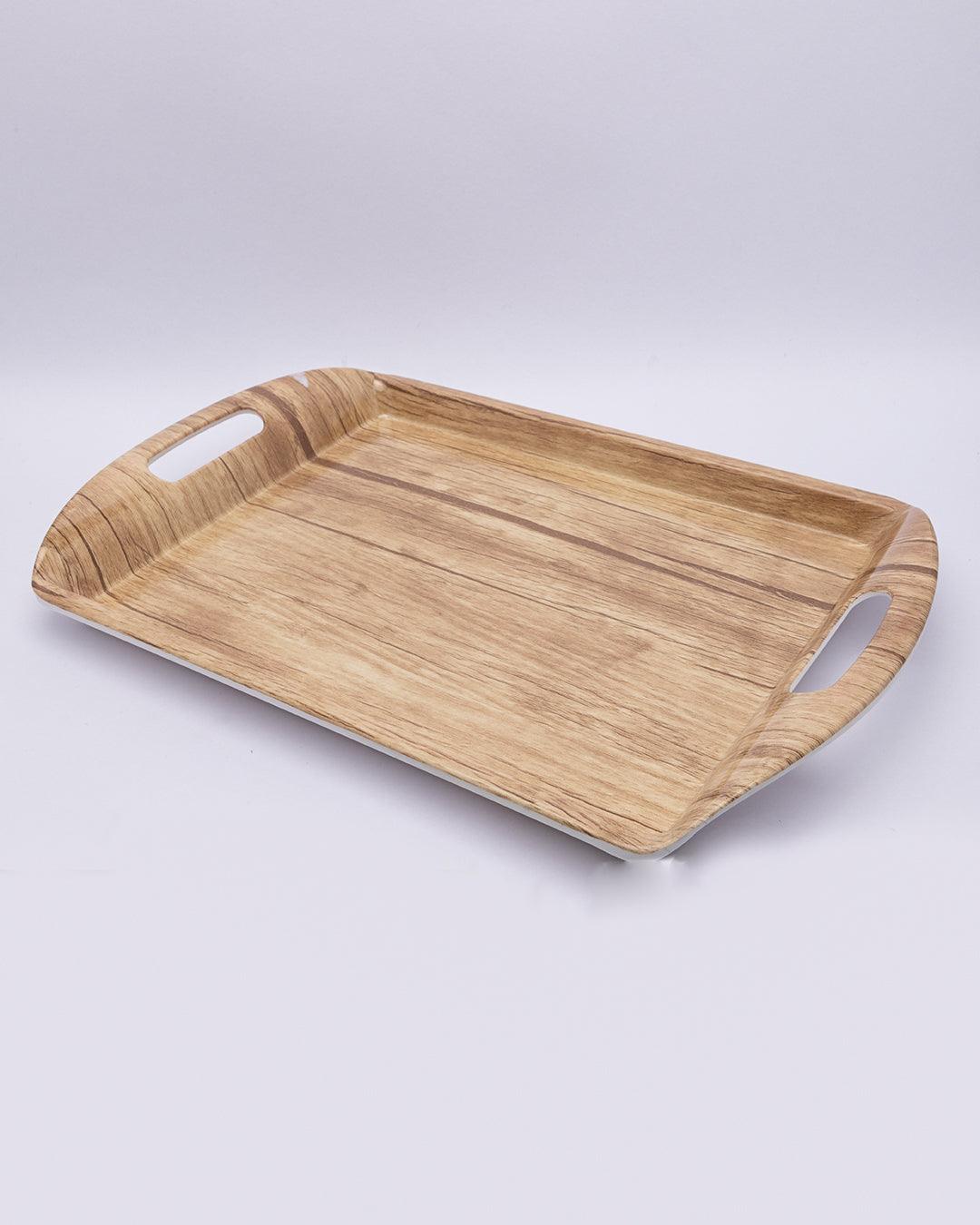 Serving Tray Set, with Wooden Finish, (Small, Medium, & Large), Brown Colour, Melamine, Set of 3 - MARKET 99