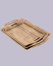 Serving Tray Set, with Wooden Finish, (Small, Medium, & Large), Brown Colour, Melamine, Set of 3 - MARKET 99