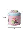 "Shabby Rose" Floral Prints Metal Canister With Lid - Baby Pink
