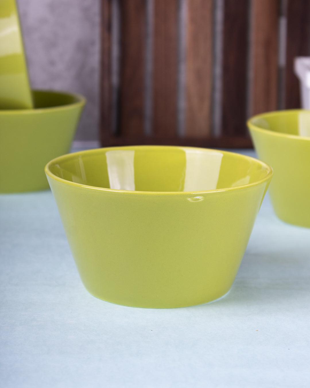 'SHEEN GREEN' Hand Glazed Dining Bowl Katoris In Ceramic (Set of 4, 480 mL) - MARKET 99