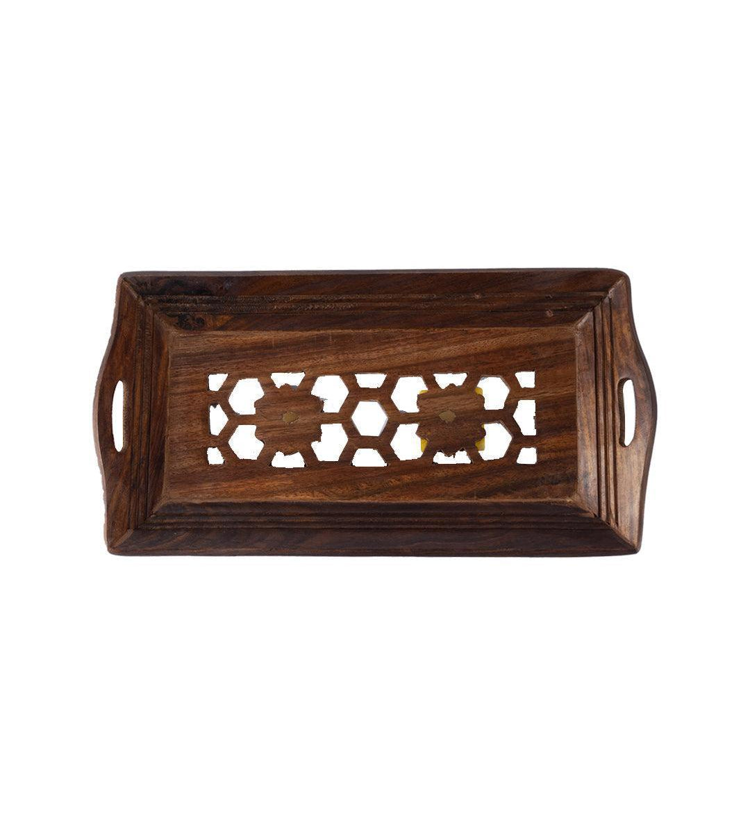 Sheesham Wood Handcrafts Coffee Serving Tray with Handles
