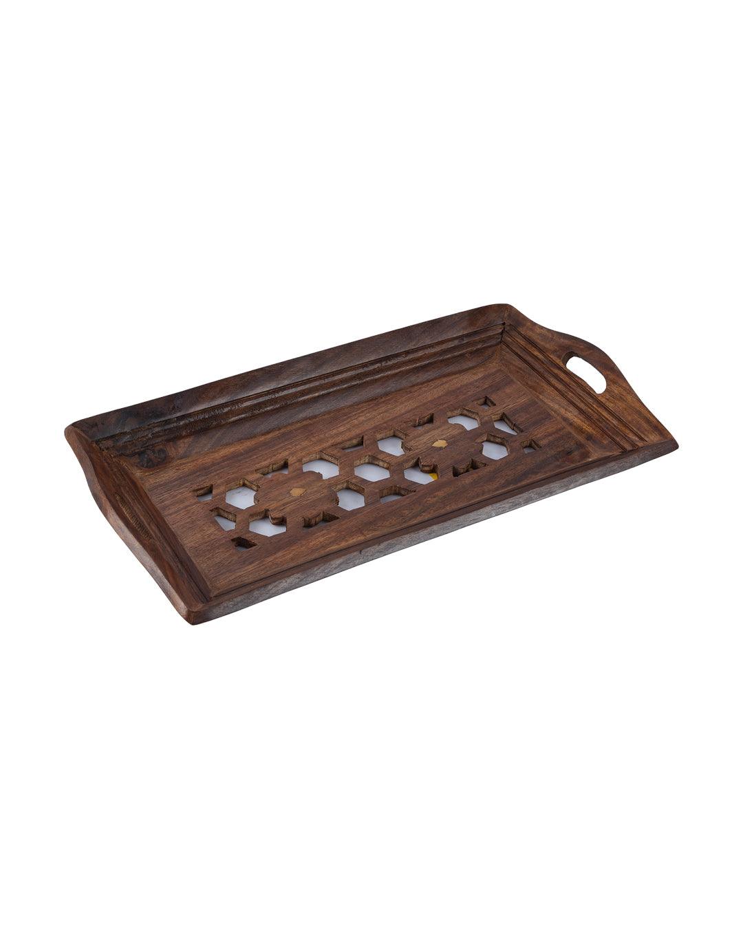 Sheesham Wood Handcrafts Coffee Serving Tray with Handles