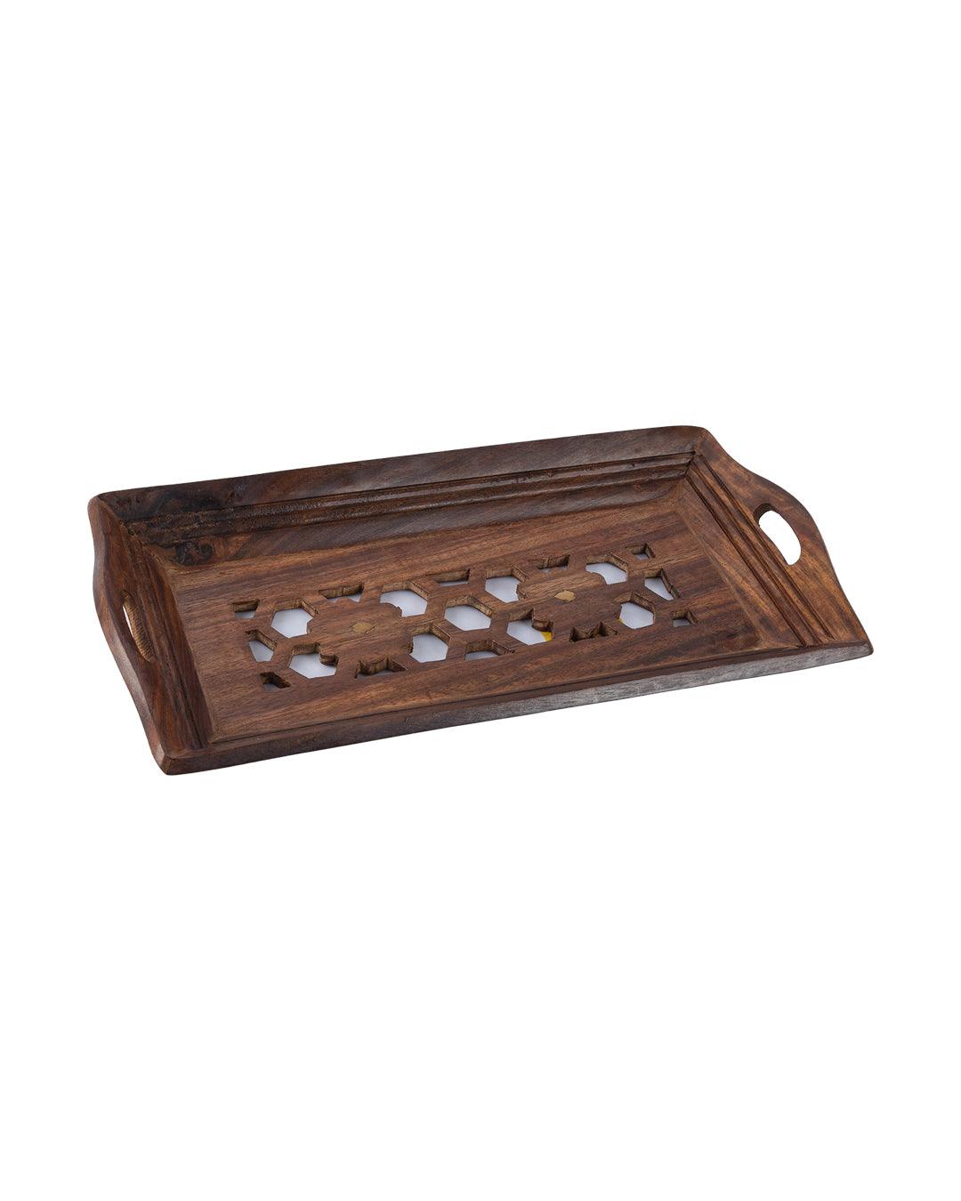 Sheesham Wood Handcrafts Coffee Serving Tray with Handles