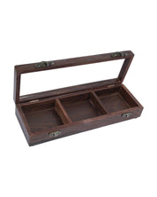 Sheesham Wood Rectangular Spice Box With Hand Carving (3 Compartments) - MARKET 99