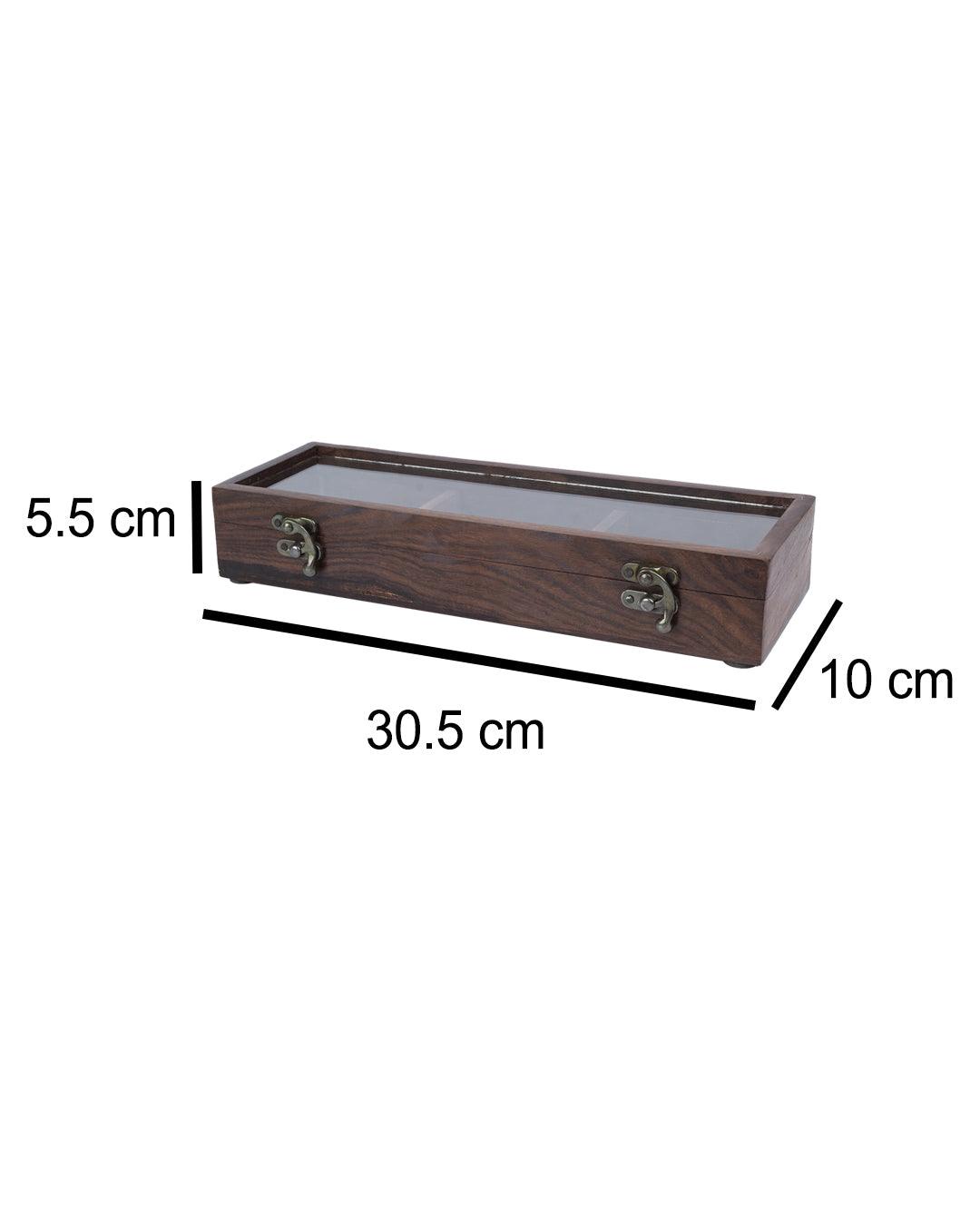 Sheesham Wood Rectangular Spice Box With Hand Carving (3 Compartments) - MARKET 99