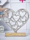 Silver Hearts Sculpture on a Wooden Base - MARKET 99