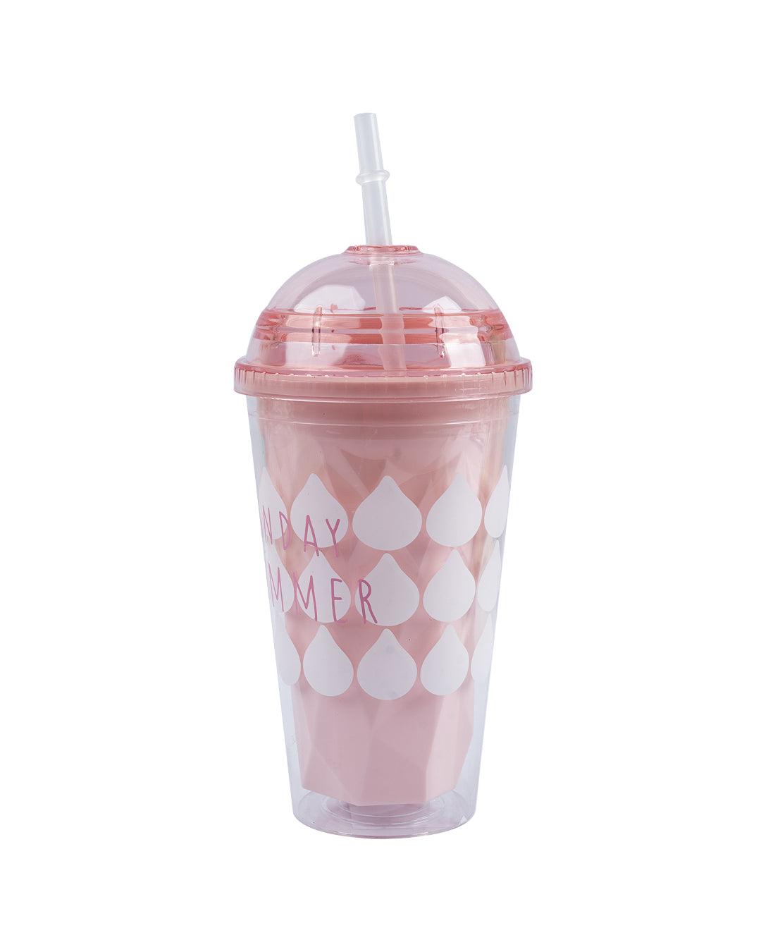 Sipper with Straw, Pink, Plastic, 450 mL - MARKET 99