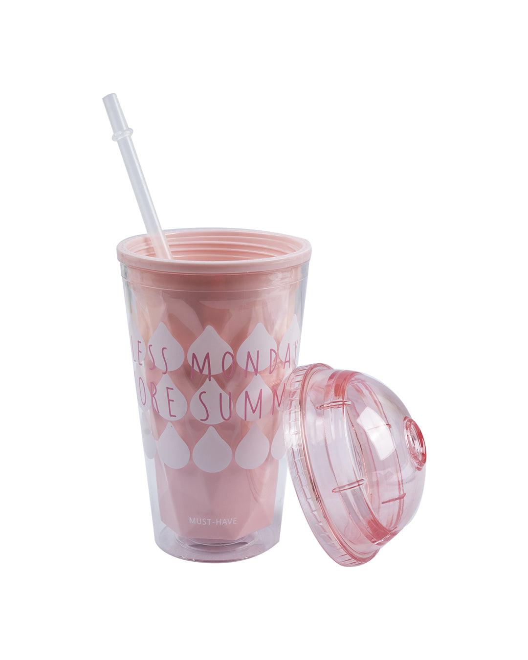 Sipper with Straw, Pink, Plastic, 450 mL - MARKET 99