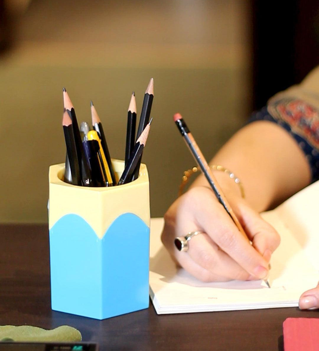 Skyblue Plastic Pencil Shaped Pen Stand Pen Holder for Desk