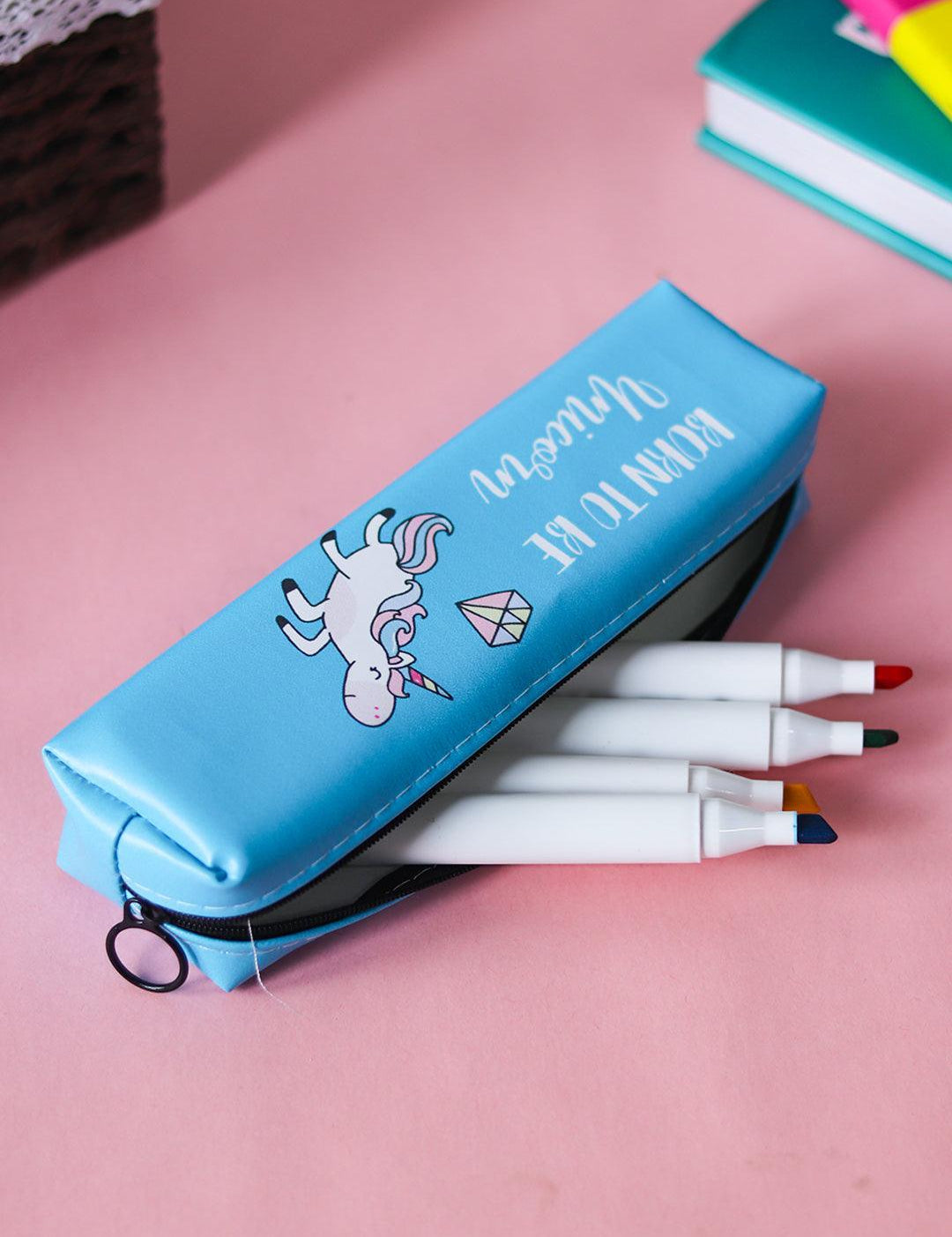Skyblue Unicorn Cute Pencil Pouch - MARKET 99