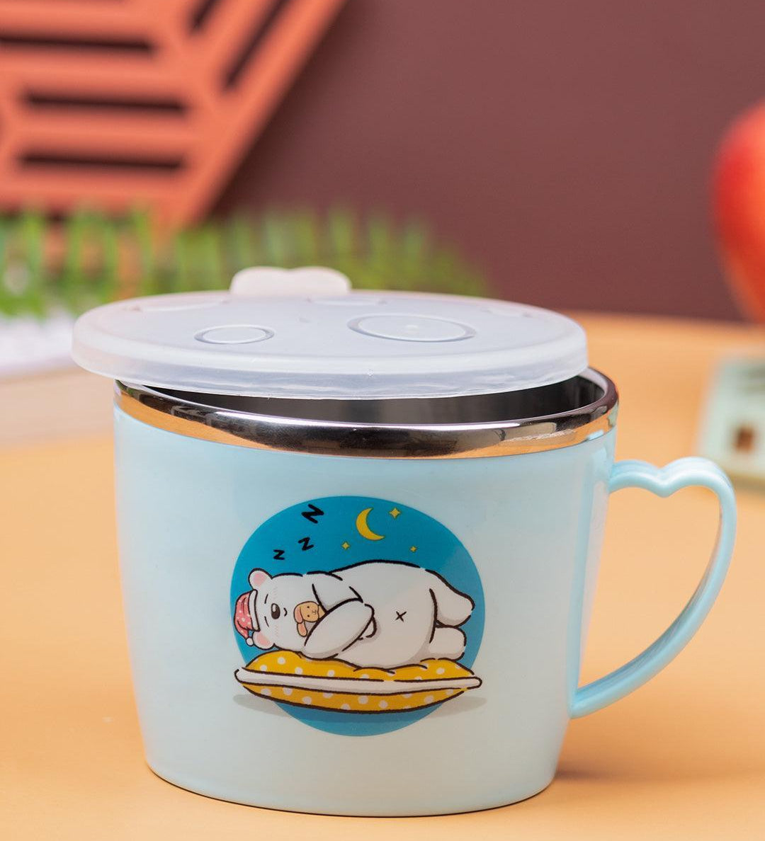 Sleeping Bear Kids Mug with Lid - 500ml Sky Blue Plastic Mug