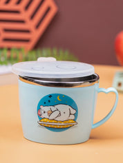 Sleeping Bear Kids Mug with Lid - 500ml Sky Blue Plastic Mug