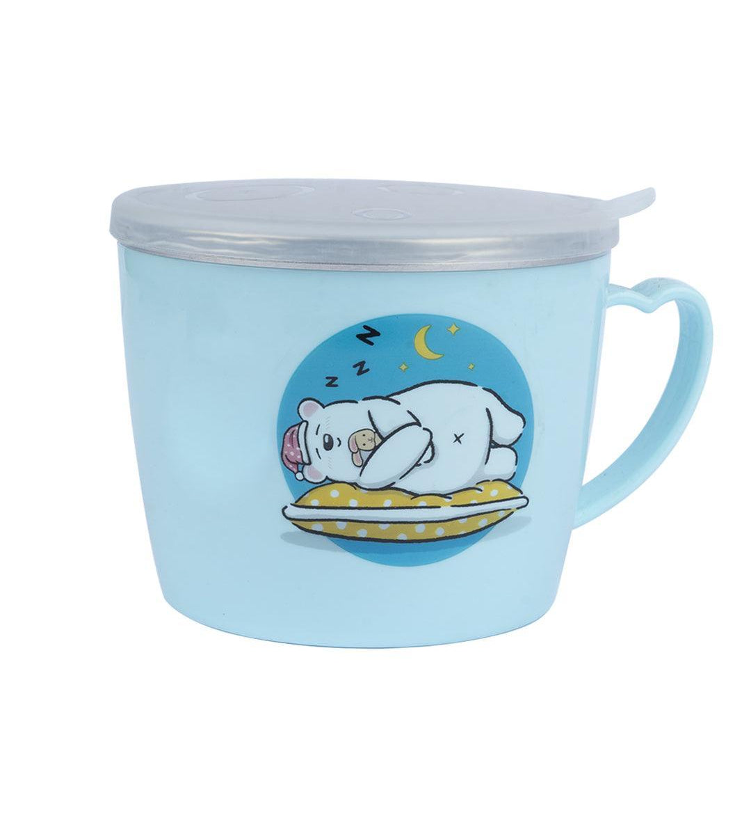 Sleeping Bear Kids Mug with Lid - 500ml Sky Blue Plastic Mug