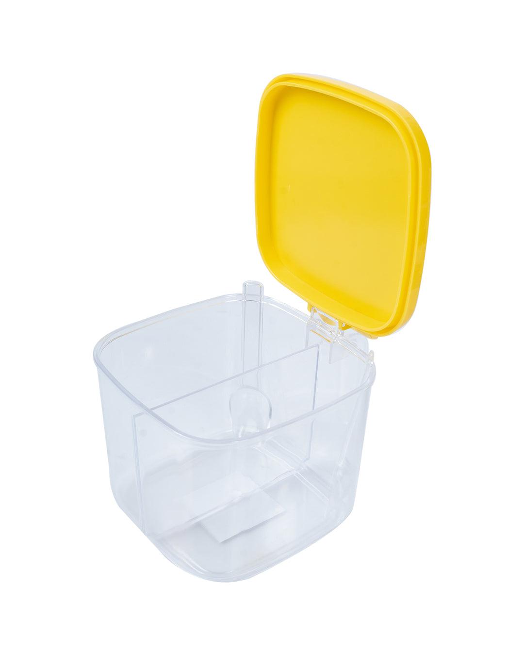 Small Food Storage Box with Lid & 2 Spoon, Yellow, Plastic - MARKET 99