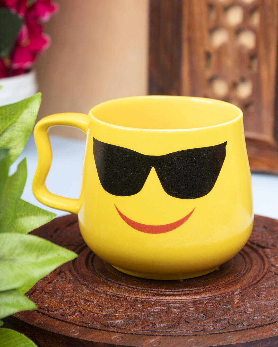 'Smileys Face With Sunglasses Emoji' Tea & Coffee Mug in Ceramic ( 530 mL, Microwave Safe) - MARKET 99