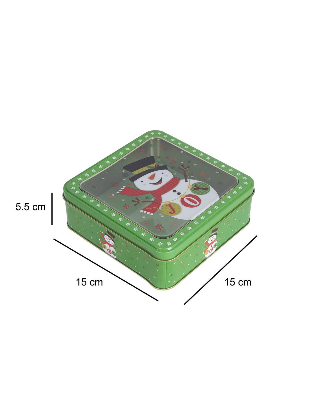 Snowman Print - Christmas Green Tin Box - Snowman - MARKET 99