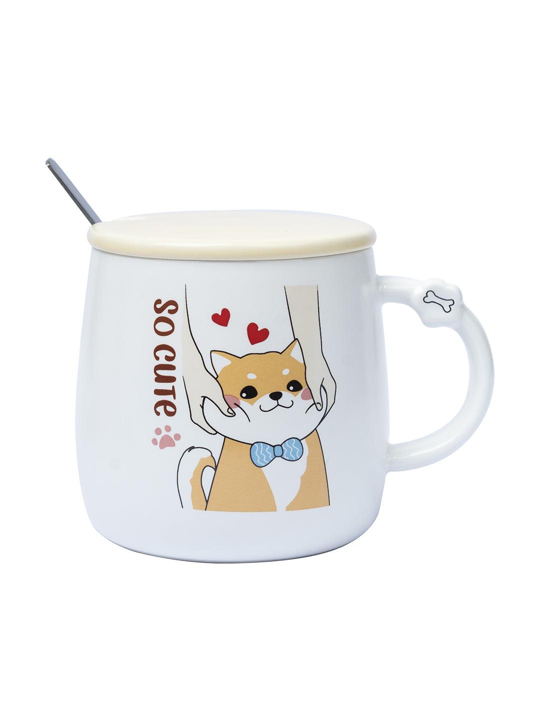SO CUTE' Coffee Mug With Lid - White, Cat, 420 Ml - MARKET 99