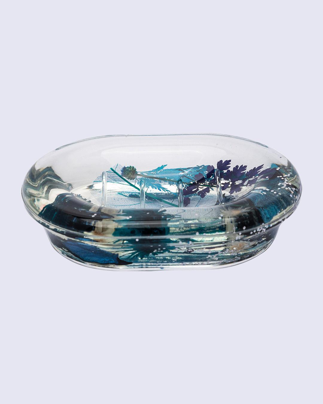 Soap Dish, Refillable & Reusable, Floral Design, Blue, Plastic - MARKET 99