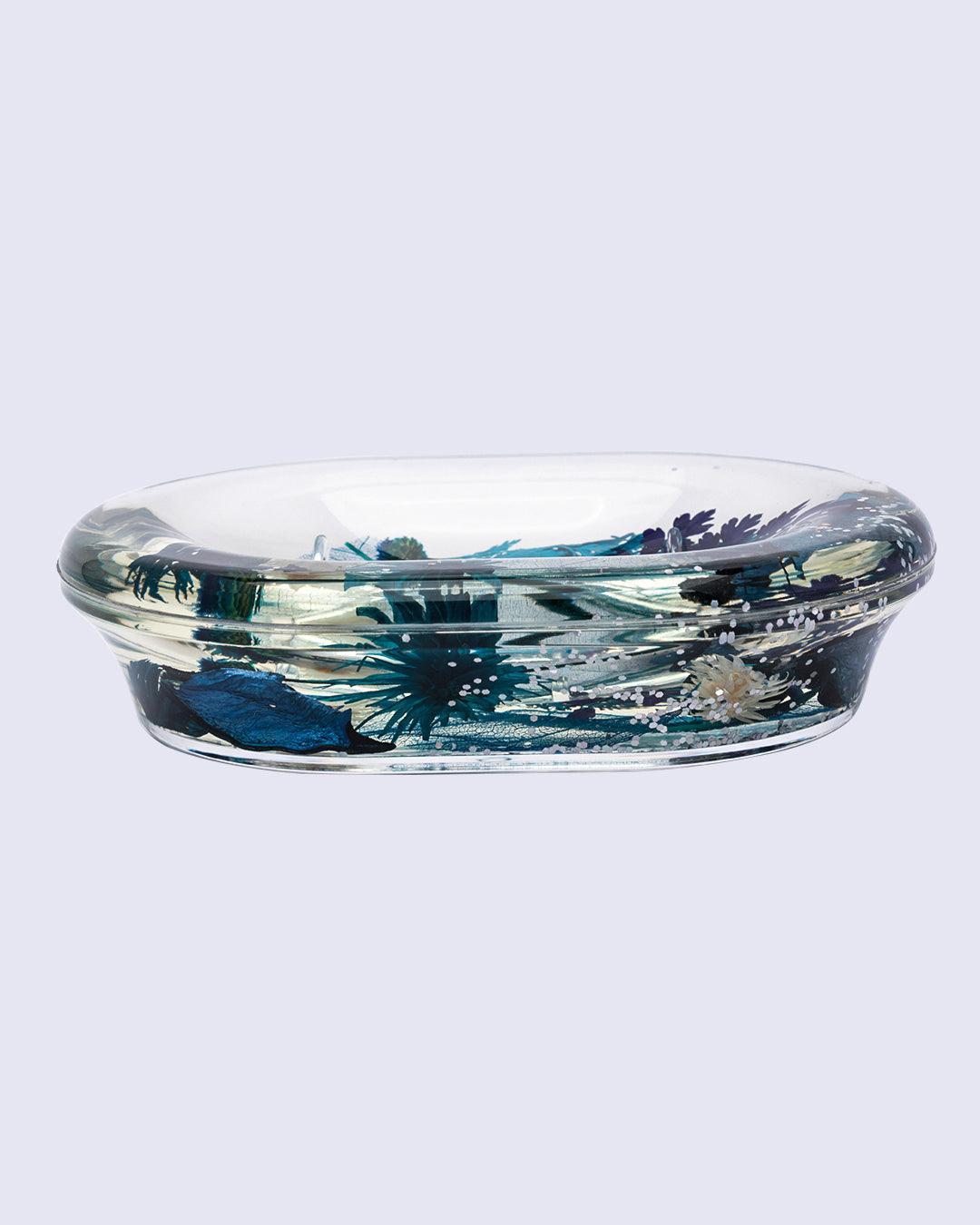 Soap Dish, Refillable & Reusable, Floral Design, Blue, Plastic - MARKET 99