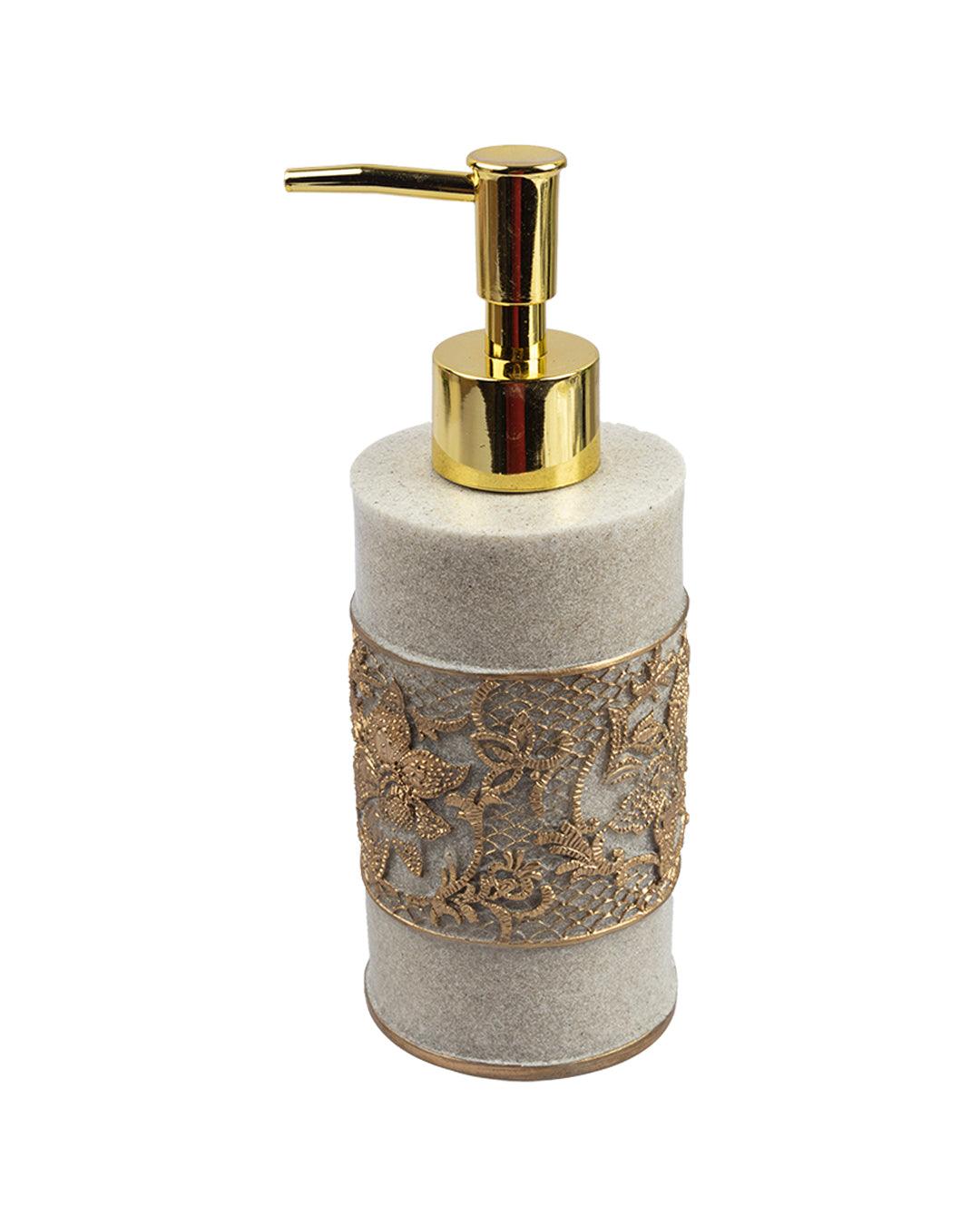 Soap Dispenser, Floral Engraved Design, Grey, Polyresin, 290 mL - MARKET 99