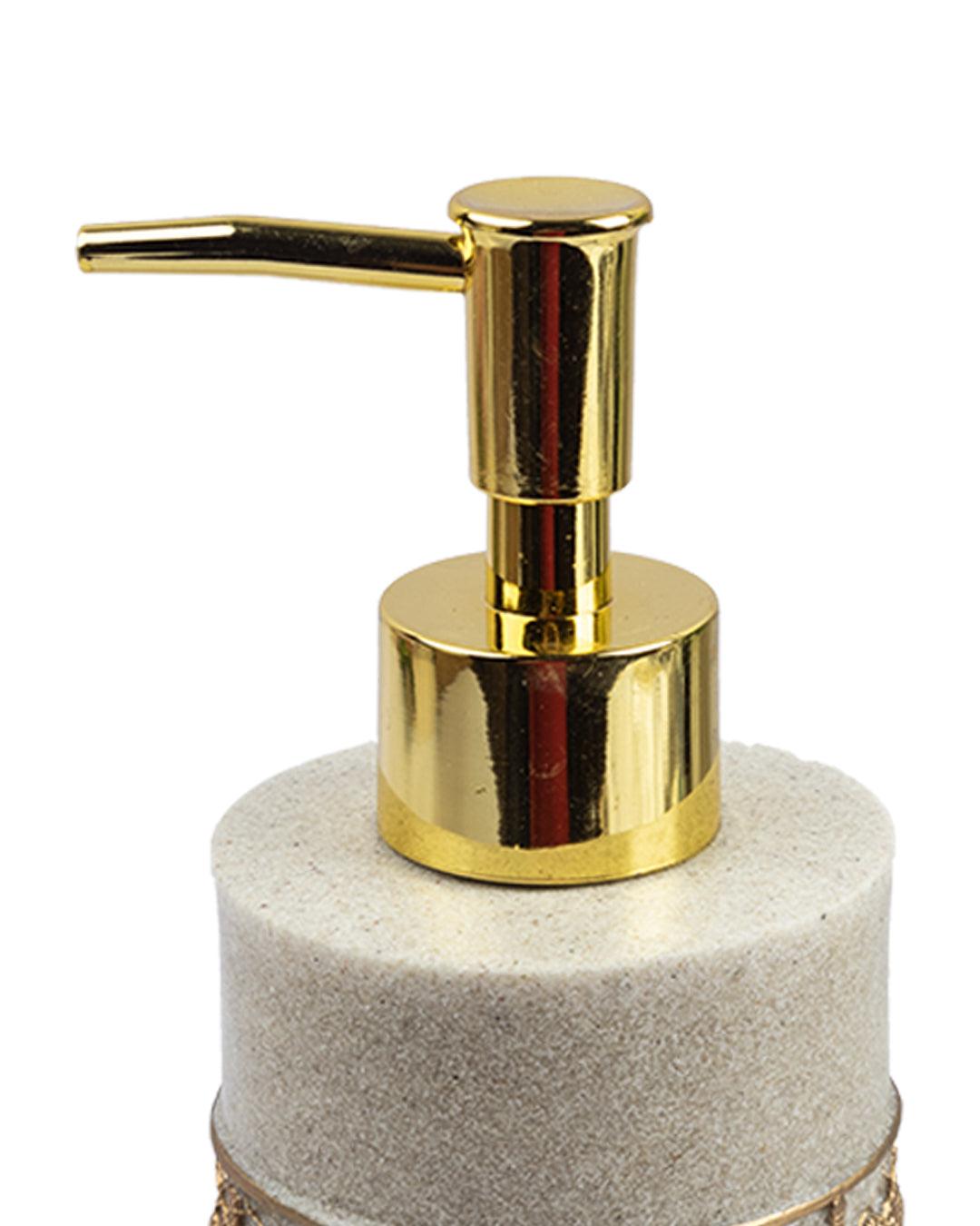Soap Dispenser, Floral Engraved Design, Grey, Polyresin, 290 mL - MARKET 99