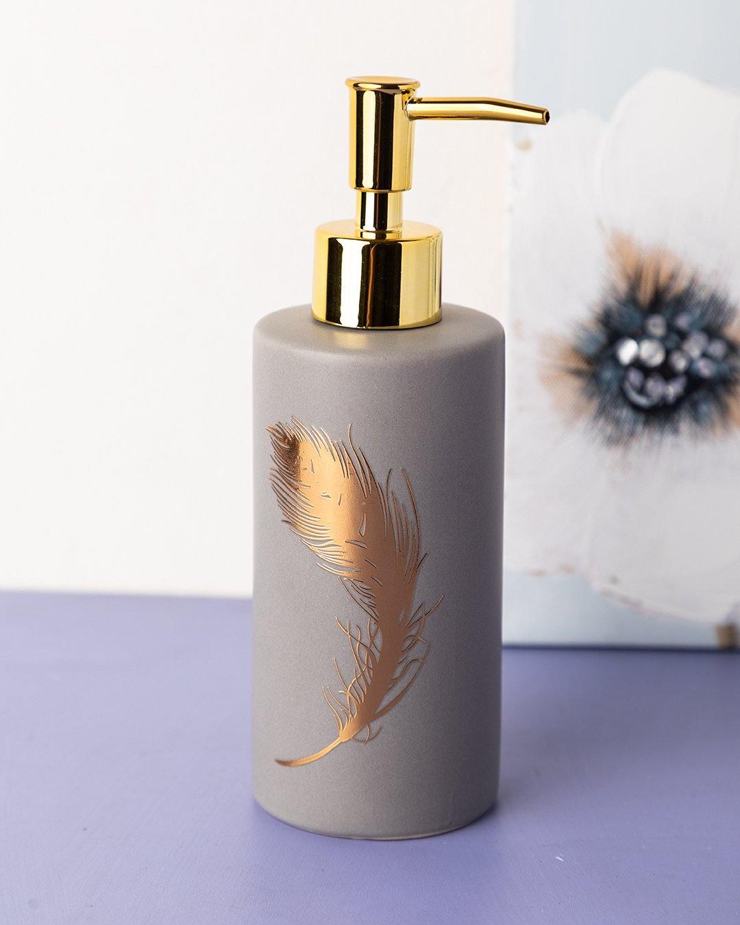 Soap Dispenser, Golden Design, Grey, Ceramic, 350 mL - MARKET 99