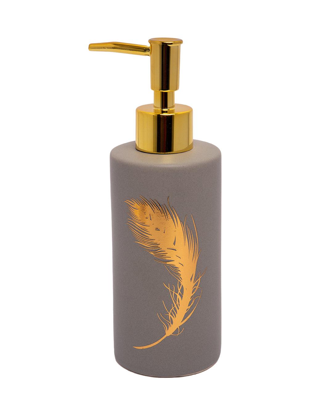 Soap Dispenser, Golden Design, Grey, Ceramic, 350 mL - MARKET 99