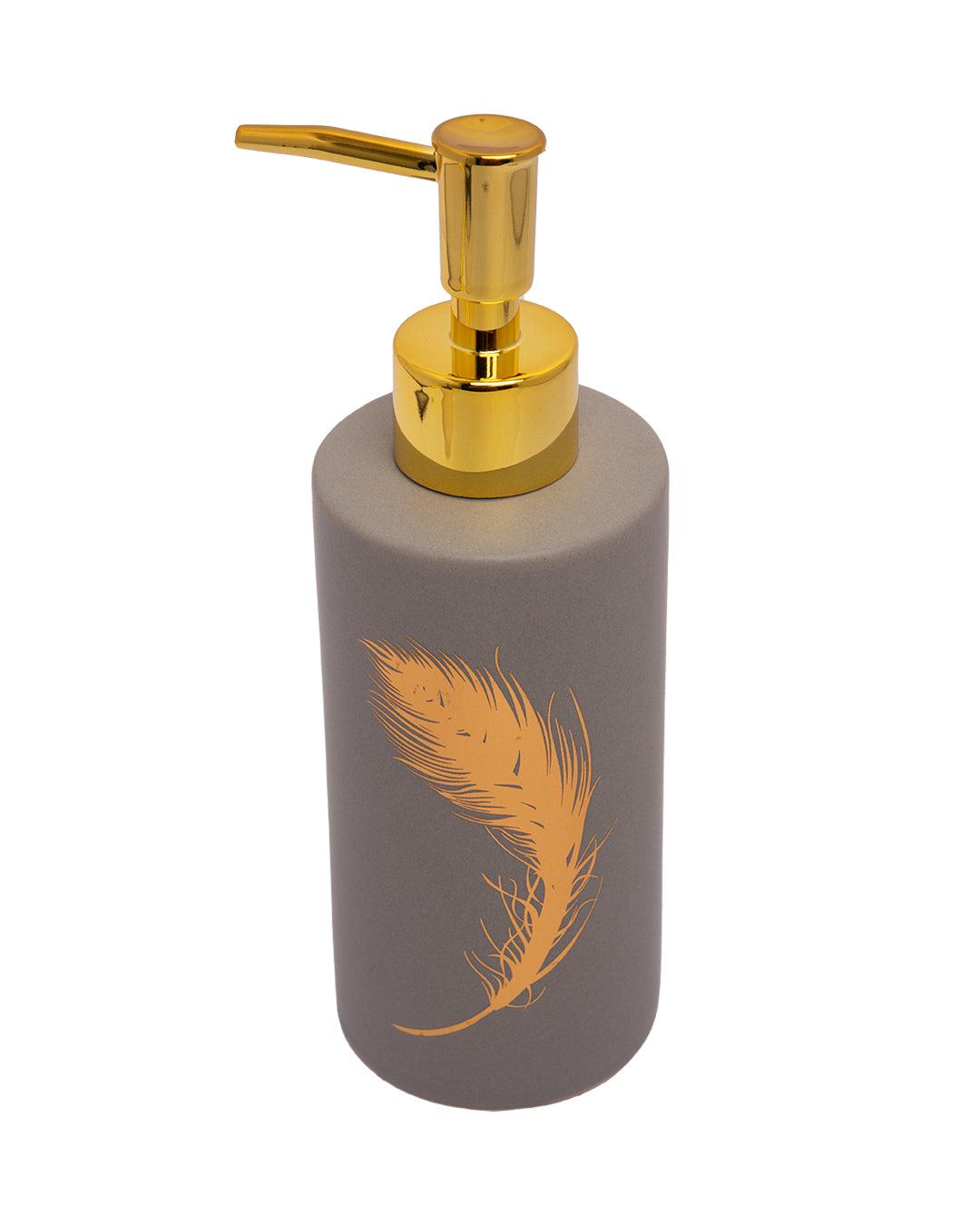 Soap Dispenser, Golden Design, Grey, Ceramic, 350 mL - MARKET 99