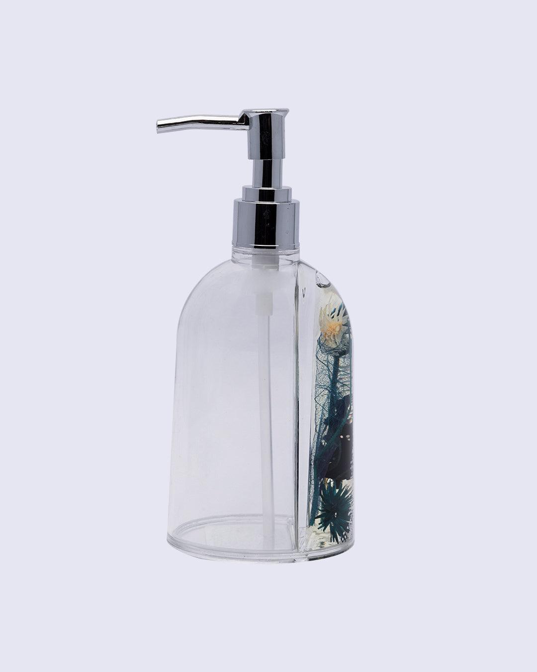 Soap Dispenser, Refillable & Reusable, Floral Design, Blue, Plastic, 250 mL - MARKET 99