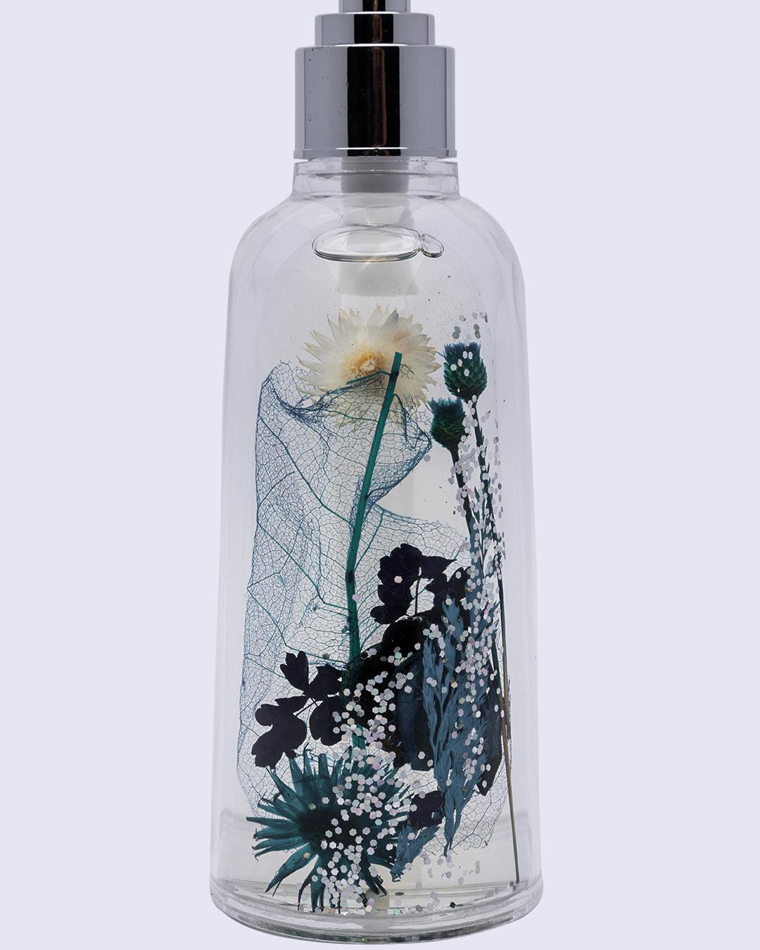 Soap Dispenser, Refillable & Reusable, Floral Design, Blue, Plastic, 250 mL - MARKET 99