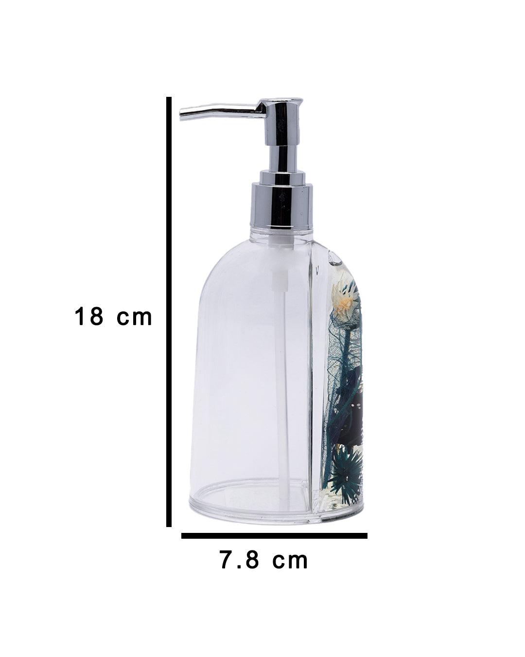 Soap Dispenser, Refillable & Reusable, Floral Design, Blue, Plastic, 250 mL - MARKET 99