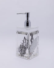 Soap Dispenser, Refillable & Reusable, Floral Design, Silver Colour, Plastic, 250 mL - MARKET 99